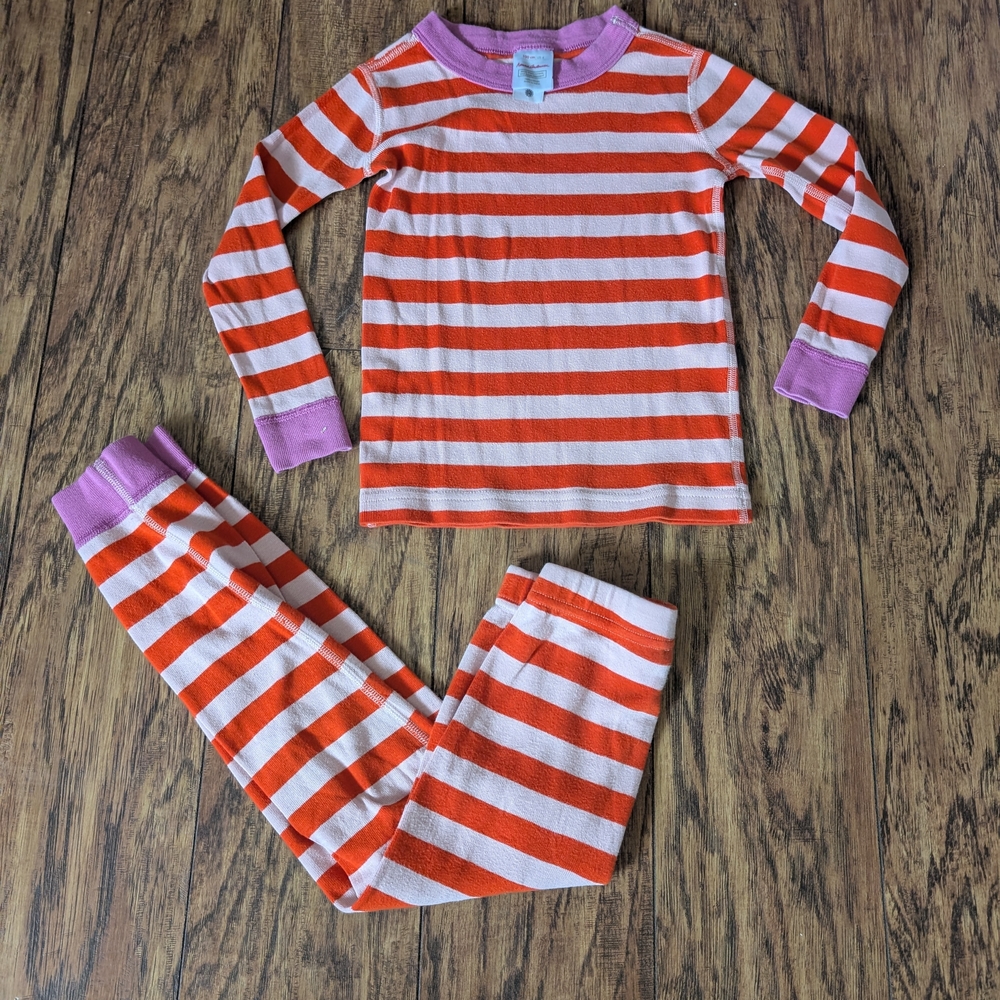 💥3/$24 Hanna Andersson Orange and Pink Striped‎ Long John Pajama Set